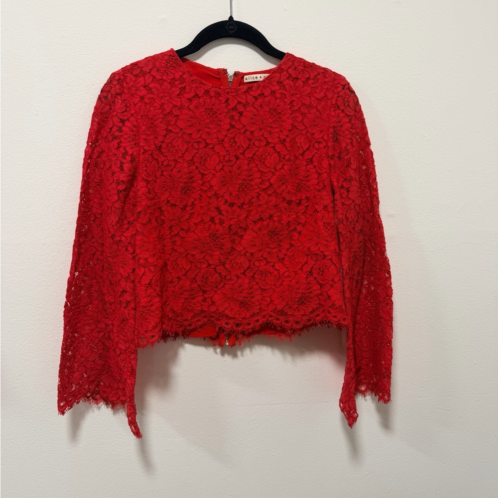 Alice + Olivia Vibrant Red Lace Blouse